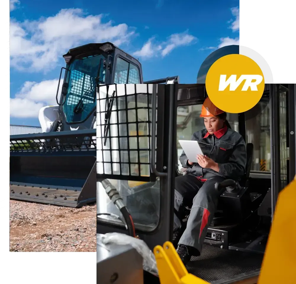 Operadora de WR Equipos revisando información en la cabina de un equipo de construcción